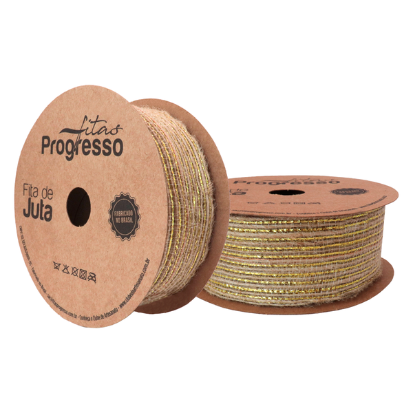 FITA JUTA COM FIO JLA009 35MMX10MT COR  203 NATURAL/DOURADO UN PROGRESSO