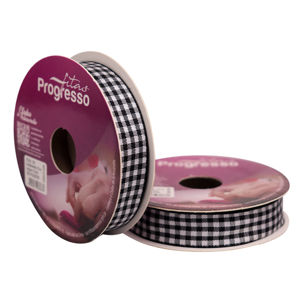 FITA XADREZ TECIDO 15MMX10MTS COR 219 PRETO UN PROGRESSO