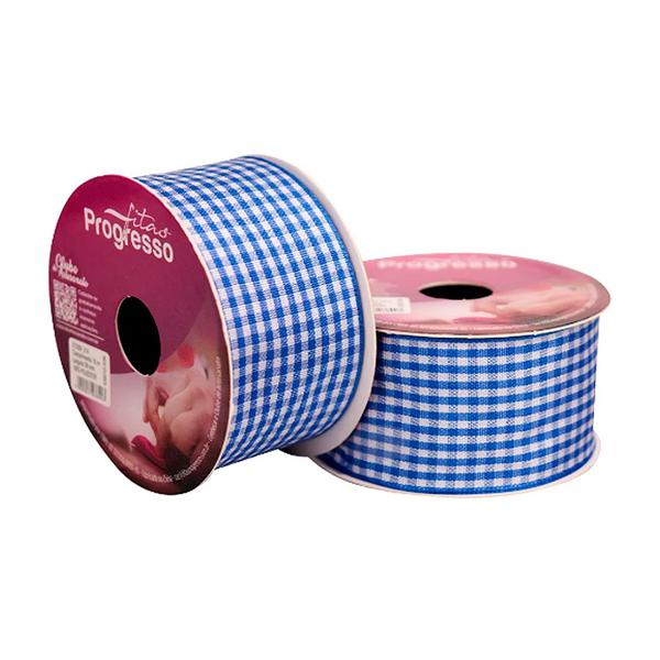 FITA XADREZ TECIDO 38MMX10MTS COR 214 AZUL ROYAL UN PROGRESSO