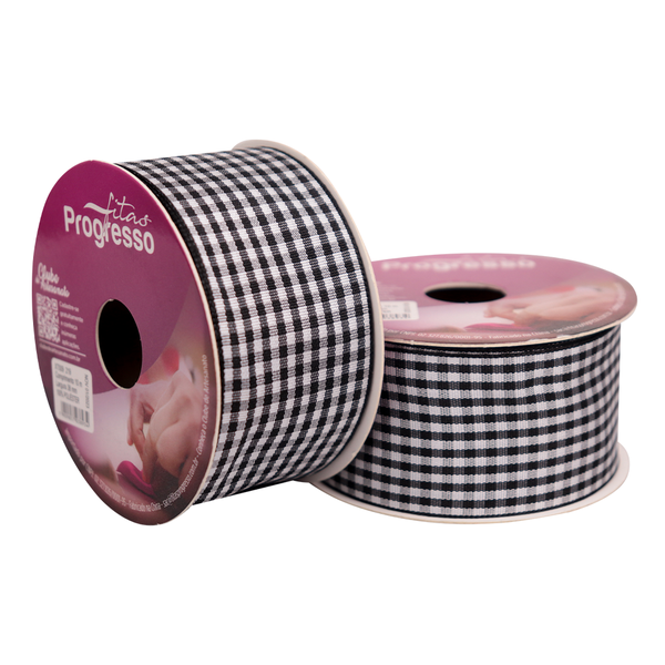 FITA XADREZ TECIDO 38MMX10MTS COR 219 PRETO UN PROGRESSO