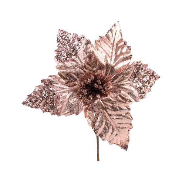 FLOR DECORATIVA POINSETIA ROSA COM GLITTER 27CM UN CROMUS