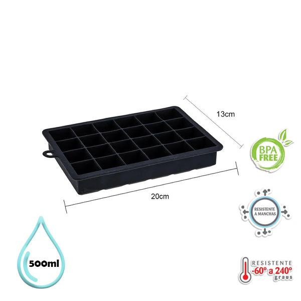 FORMA DE GELO 24 CUBOS 20X13X3CM EM SILICONE PRETO UN WECK