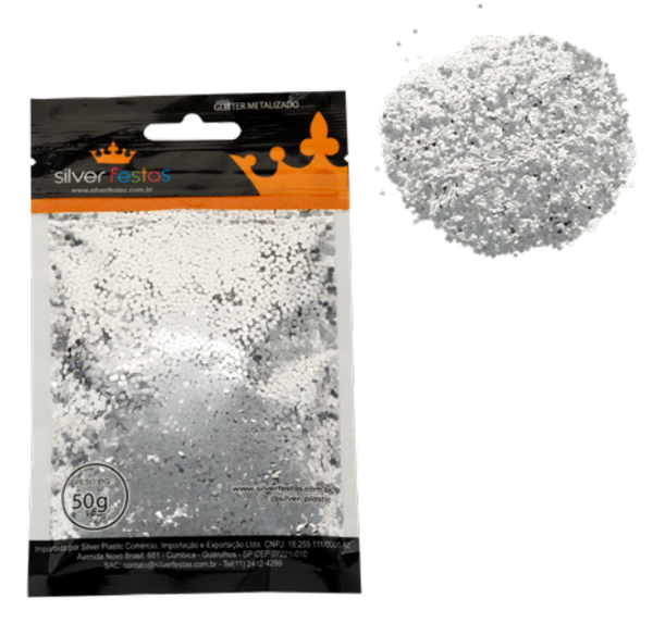 GLITTER METALIZADO 50G PRATA UN SILVER