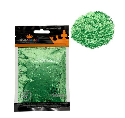 GLITTER METALIZADO 50G VERDE UN SILVER