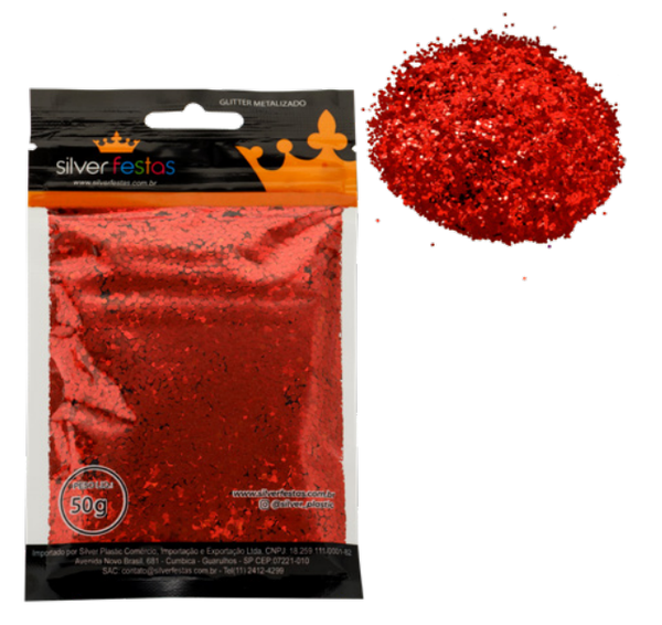 GLITTER METALIZADO 50G VERMELHO UN SILVER