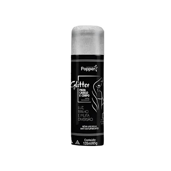 GLITTER SPRAY PARA CABELO PRATA 135ML POPPER