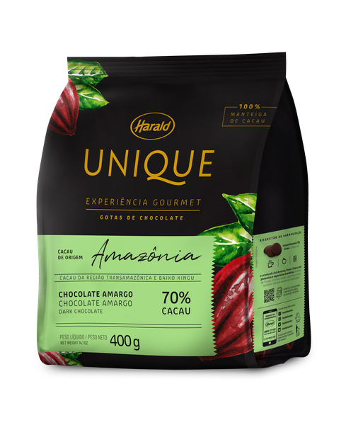 GOTAS CHOCOLATE UNIQUE 70% CACAU AMAZONIA 400G HARALD