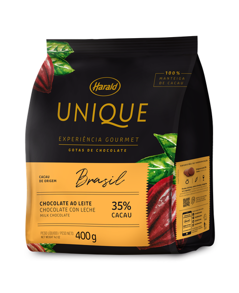 GOTAS CHOCOLATE UNIQUE AO LEITE 35% CACAU 400G HARALD