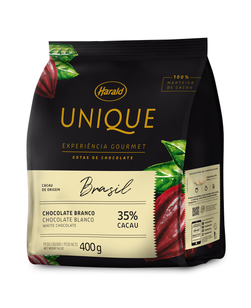 GOTAS CHOCOLATE UNIQUE BRANCO 35% CACAU 400G HARALD