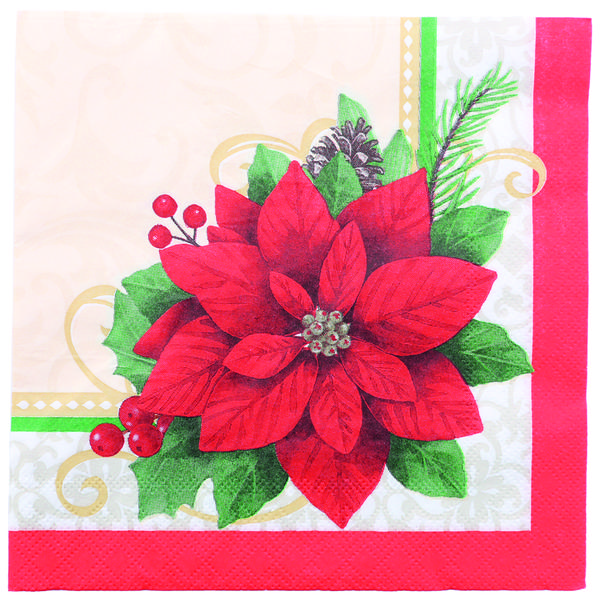 GUARDANAPO PAPEL C/POISENTTIA VRM/VRD/BCO 32,5X32,5CM UN CROMUS