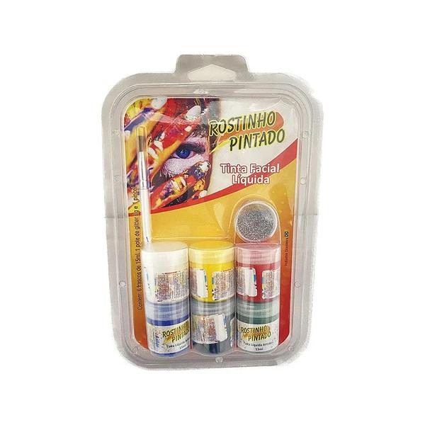 KIT 06 CORES SORTIDAS 15ML+PINCEL+GLITTER ROSTINHO PINTADO