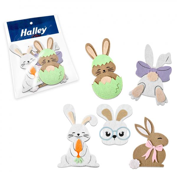 KIT APLIQUES FELTRO COELHOS 05UN HALLEY