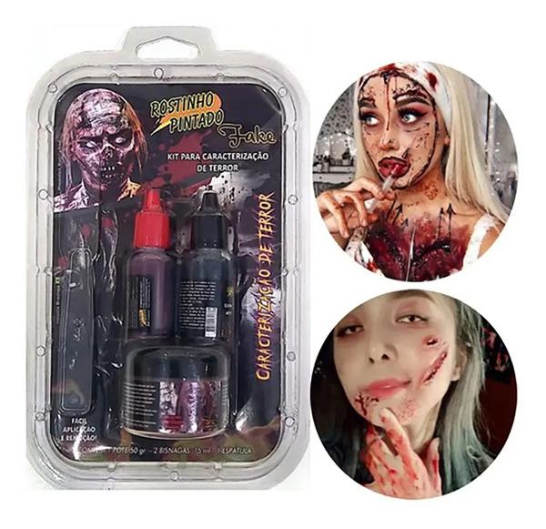 KIT MAQUIAGEM TERROR SCAR 50G+FLAME 15ML+BLOOD 15ML ROSTINHO PINTADO