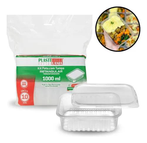 KIT POTE RETANGULAR PP COM TAMPA 1000ML 10UN PLASTILANIA