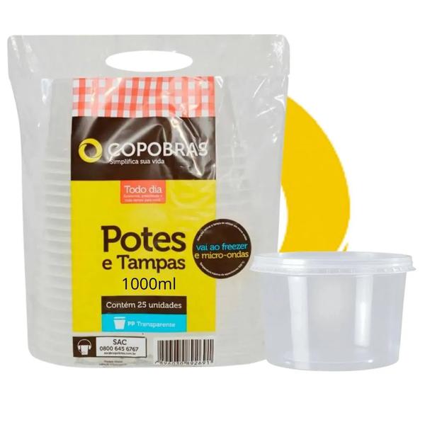 KIT POTE TAMPA PP 1000ML 25UN PP COPOBRAS