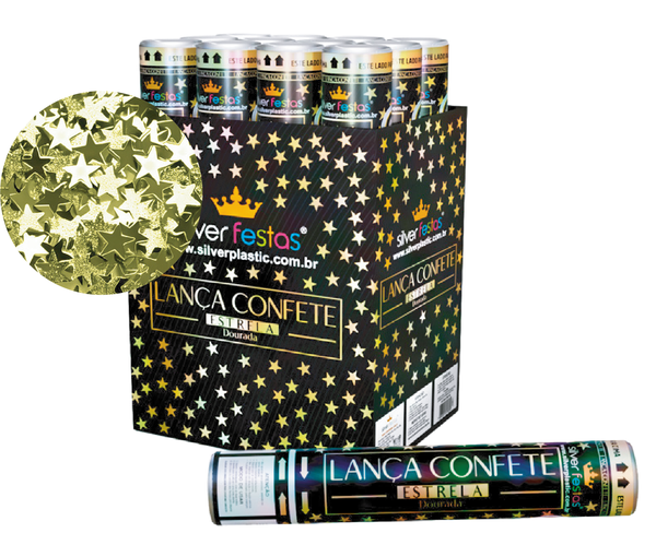 LANCA CONFETES ESTRELA DOURADA 30CM UN SILVER