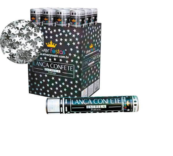 LANCA CONFETES ESTRELA PRATEADA 30CM UN SILVER