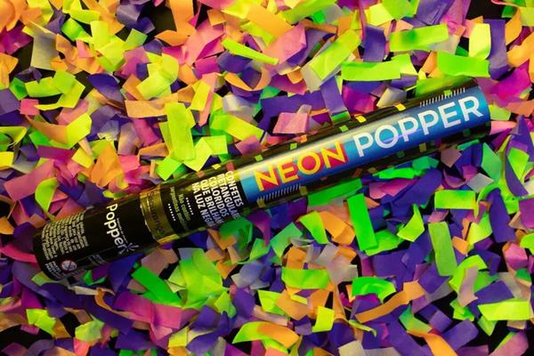 LANCA CONFETES NEON 40CM BRILHA LUZ NEGRA UN POPPER