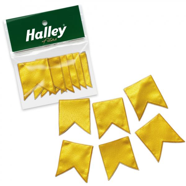 MINI BANDEIRINHA DE CETIM 4CMX4,5CM 6UN AMARELO HALLEY