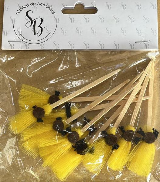 MINI VASSOURA TULE AMARELO 10UN SB ACESSORIOS