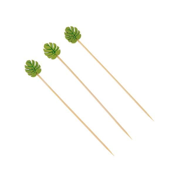 PALITO EM BAMBU PARA PETISCOS FOLHAS 12CM 20UN SILVER