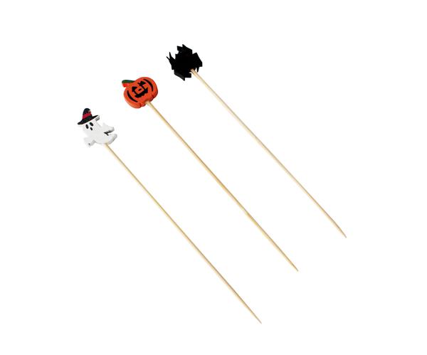 PALITO EM BAMBU PARA PETISCOS HALLOWEEN ABOBORA/ARANHA 20UN SILVER