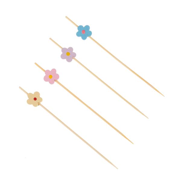 PALITO EM BAMBU PARA PETISCOS MARGARIDAS COLORIDAS 12CM 20UN SILVER