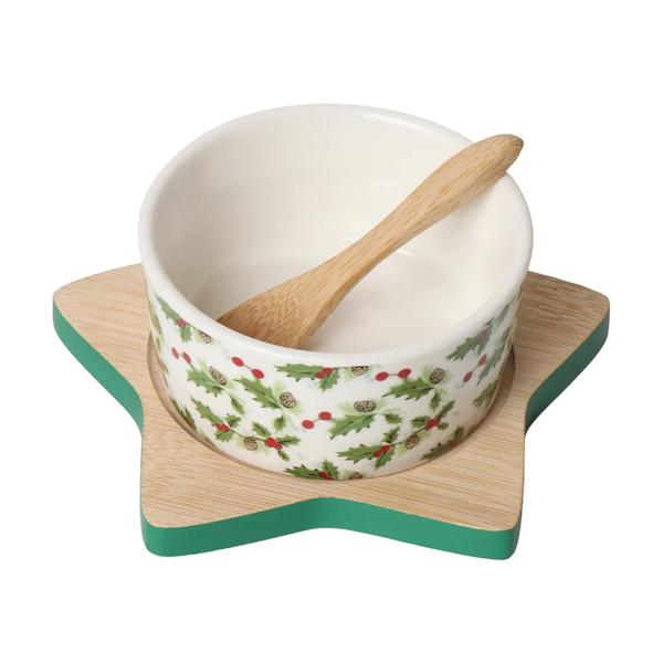 PESTIQUEIRA C/BOWL E ESTRELA NAT/BCO/VRD 13X5CM C/ 3PC