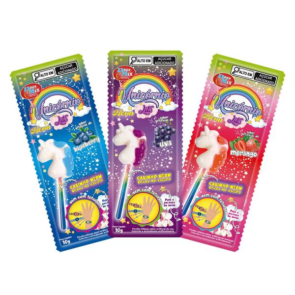 PIRULITO NEON COM TATUAGEM UNICORNIO UN DOCE MIX