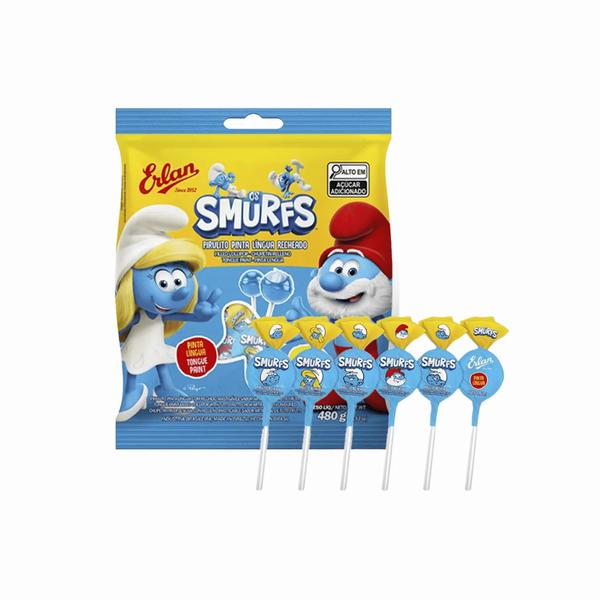 PIRULITO SMURFS PINTA LINGUA RECHEADO 480G ERLAN