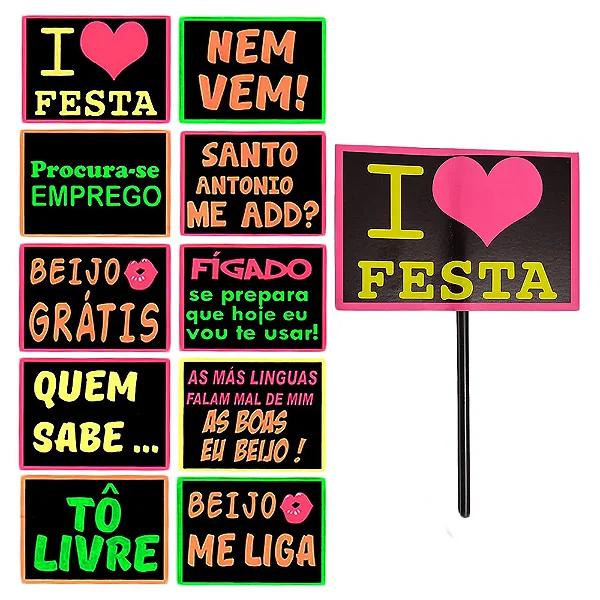 PLAQUINHA C/HASTE PEQ N BALADA NEON 10UN FESTA CHIC