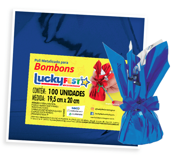 POLI METALIZADO TROUXINHA PETECA 19,5X20CM AZUL 100UN LUCKY FEST