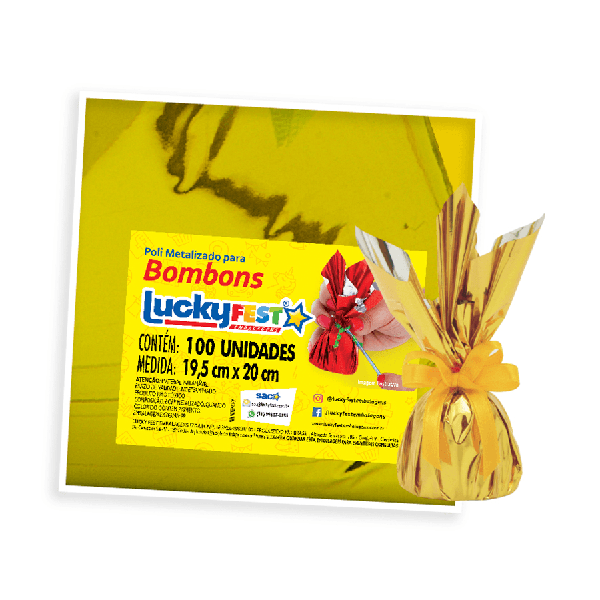 POLI METALIZADO TROUXINHA PETECA 19,5X20CM OURO 100UN LUCKY FEST
