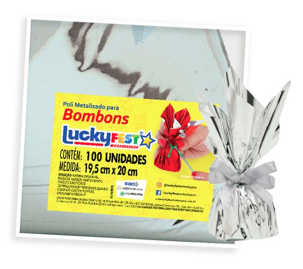 POLI METALIZADO TROUXINHA PETECA 19,5X20CM PRATA 100UN LUCKY FEST