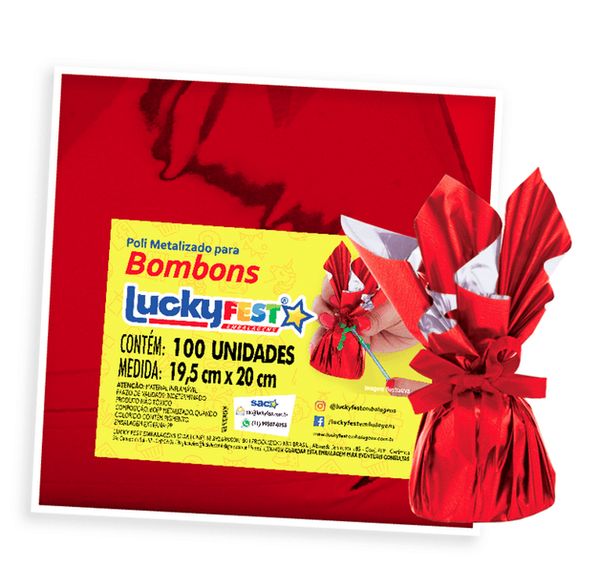 POLI METALIZADO TROUXINHA PETECA 19,5X20CM VERMELHO 100UN LUCKY FEST