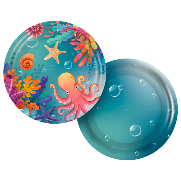 PRATO PAPEL 18CM REDONDO FUNDO DO MAR UN REGINA