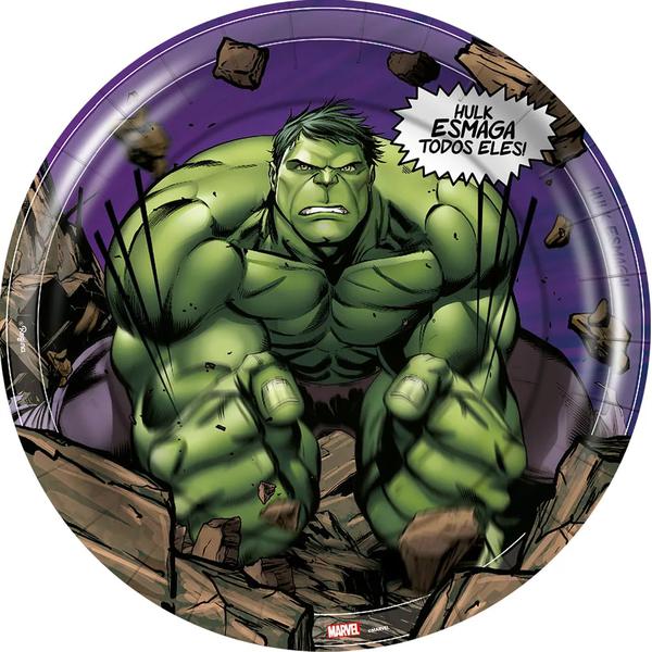 PRATO PAPEL 18CM REDONDO HULK 08UN REGINA