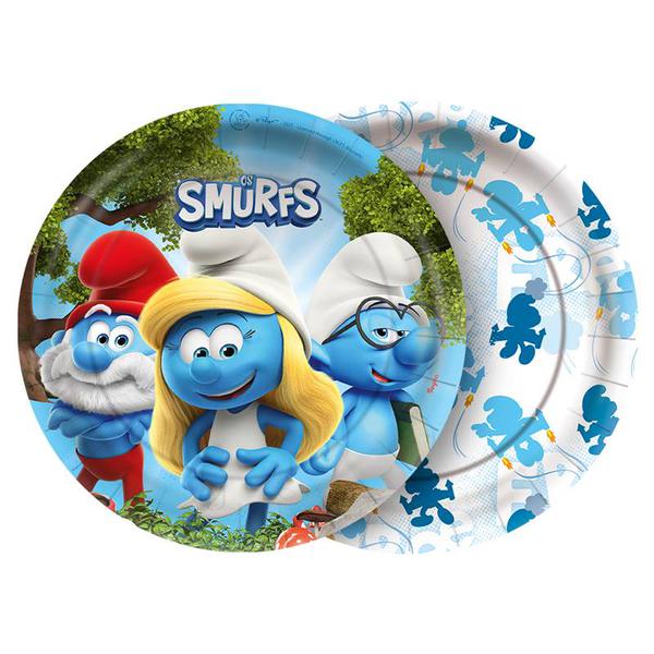 PRATO PAPEL 18CM REDONDO OS SMURFS 08UN REGINA