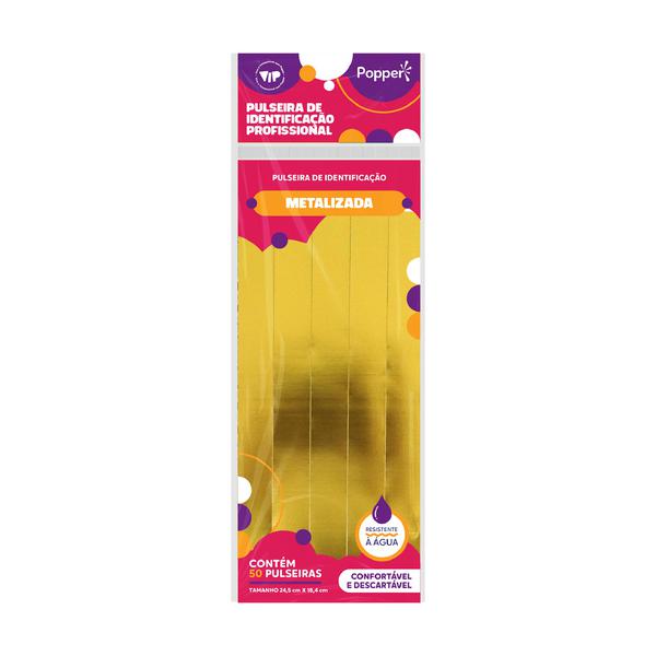 PULSEIRA DE IDENTIFICACAO METALIZADA DOURADA 50UN POPPER