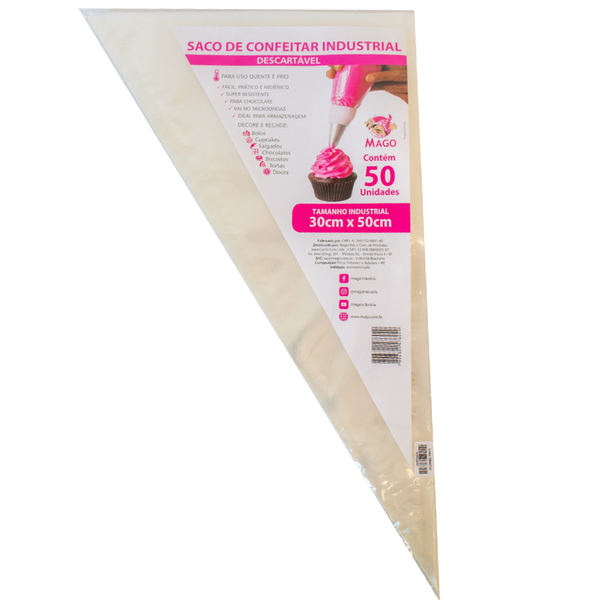 SACO CONFEITAR DESCARTAVEL INDUSTRIAL 30X50CM 50UN MAGO