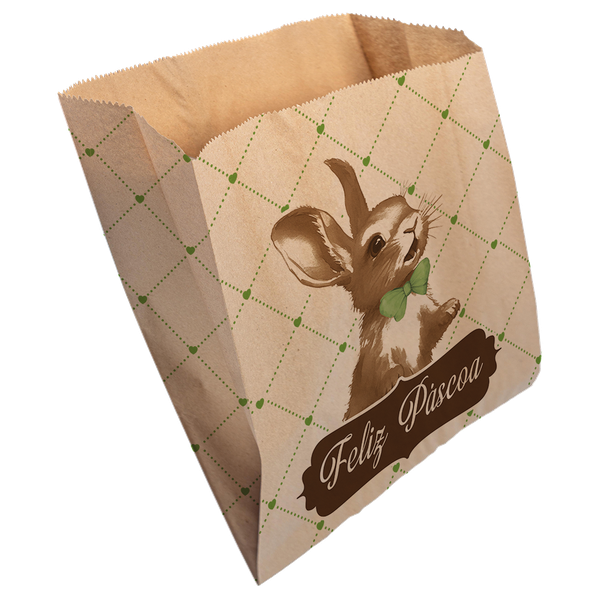 SACO DE PAPEL FUNDO RETO 18X13,5X5CM PASCOA RABBIT 50UN FESTCOLOR