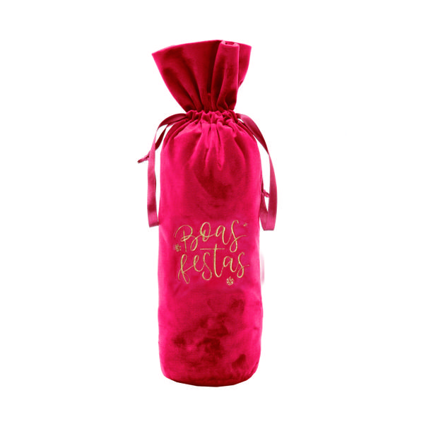 SACO DECORADO P/GARRAFA BOAS FESTAS VRM 35CM UN CROMUS