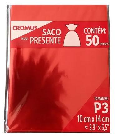 SACO METALIZADO 10X14 VERMELHO 50UN CROMUS