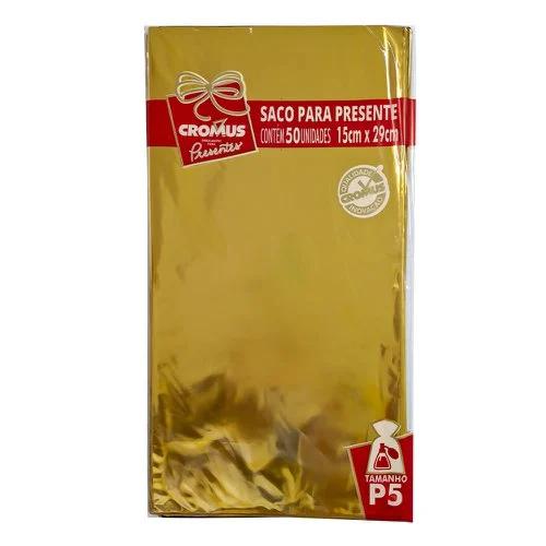 SACO METALIZADO 15X29 DOURADO 50UN CROMUS