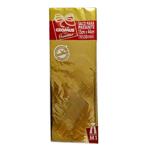 SACO METALIZADO 15X44 DOURADO 50UN CROMUS