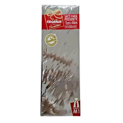 SACO METALIZADO 15X44 PRATA 50UN CROMUS