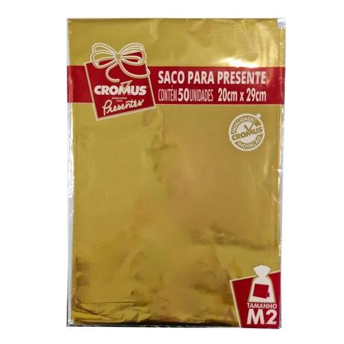 SACO METALIZADO 20X29 DOURADO 50UN CROMUS