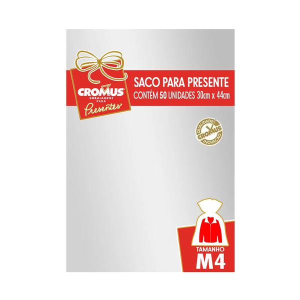 SACO METALIZADO 30X44 PRATA 50UN CROMUS