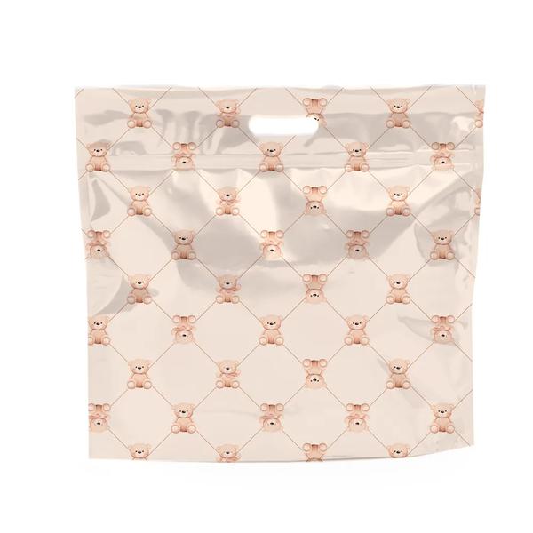 SACOLA LAMINADA COM ZIPER 32X40CM BOTONE BEGE UN CROMUS