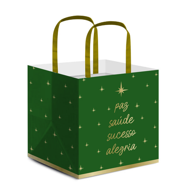 SACOLA PANETONE DESEJOS VERDE 27,5X22X16CM G UN CROMUS